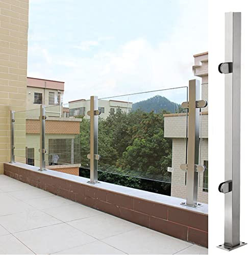 KEHSF Klemmstange für Glaszäune auf Verandas, Balkon-Glasgeländerpfosten aus Metall, Bodenglashalterungen, Klemmen mit Schrauben, quadratische Silberne Zaunpaneelsäule