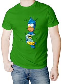 Tritó Design Camiseta de Algodón con Estampado de Homer Simpson como Arbusto Bat-Man, Verde, Homero