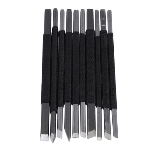 ZSjing 10 Uds. Cuchillo for tallar Piedra de Acero Rico en Carbono, Sello, Cuchillo de Grabado, Escultura, cincel for Piedra, Juego de Herramientas de Tallado de Madera, Piedra