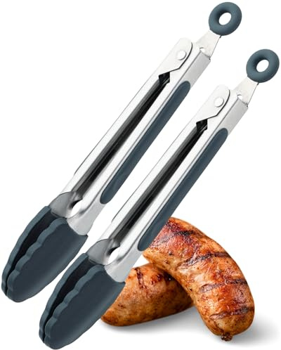 Taylors Eye Witness 2 Small Steel Graphite Silicone Tongs - Dishwasher Safe. Sturdy Build, Non-Scratch Heads, Convenient Locking Mechanism. Odour, Stain & Heat Resistant (260°C/500°F) 5 Year Guarantee