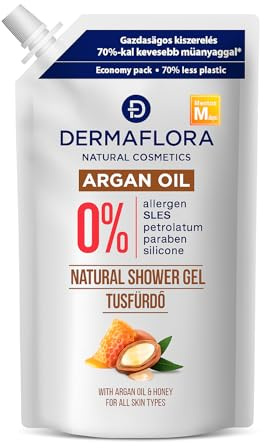 Dermaflora Argan Oil Shower Gel Refill – 500ml | Moisturizing Natural Shower Gel with Argan Oil | Paraben-Free, Sulfate-Free, Gentle on Skin | Eco-Friendly Refill Pack