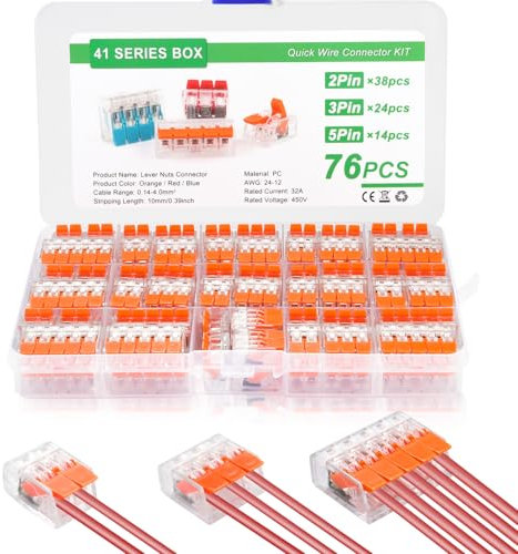 76 Pezzi Morsetti Elettrici, Terminali a Collegamento, Connettori per Cavi Elettrici, Cavi Combinabili Liberamente, Morsetti Elettrici 2 Vie, 3 Vie, 5 Vie, Accessori di Collegamento Alta Qualità