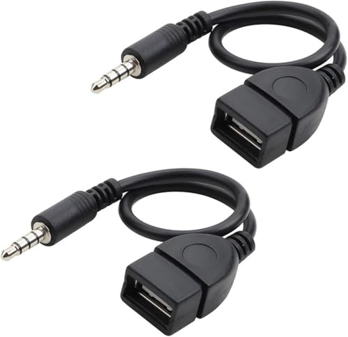 USB to Jack Adapter 3.5mm Male Aux Audio Plug to USB 2.0 Female Converter USB to Aux Audio Converter Cable Adapter Car Stereo Cable, for Mp3 Players, etc(Car Need Decoding Function) (2)