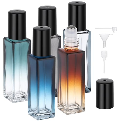 Segbeauty Roll On Aceites Esenciales, 5 Piezas 10ml Botellas Roll On Cristal, Reutilizable y Portátiles, con Bola de Acero Inoxidable, para Perfumes, Aromaterapia, Masajes