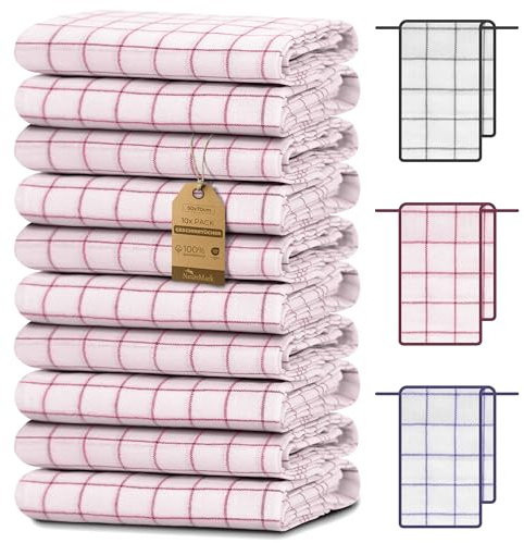 NatureMark Set med 10 kökshanddukar 50x70 cm – 100% bomull, absorberande och slitstarka – Handdukar för hemmabruk och professionellt bruk, inklusive E-bok, färg: Röd