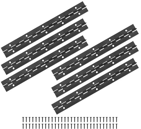 M METERXITY 6-Pack Piano Hinges, 10 Inch / 250mm Stainless Steel Continuous Piano Hinge with Holes and Screws for Cabinets Door/Storage Box [1.2X 0.04/ 30x 1mm Open Width Thick, Black]