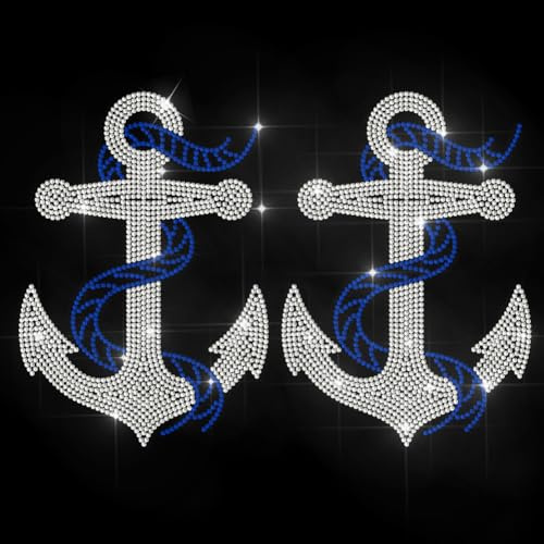 MAYJOYDIY Toppa Termoadesiva con Strass Da Marinaio Motivo Ancora per Vela In Mare con Cristalli per Riparazioni di Abbigliamento per Cappelli Giacche Borse e Altro Ancora