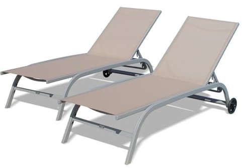 ZATTYDV Sedia a Sdraio da Esterno con Ruote – Schienale Regolabile in 5 Posizioni, Telaio in Alluminio Resistente e Design impilabile per Il Relax a Bordo Piscina, in s
