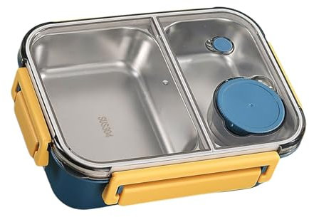 Greabuy Lonchera de acero inoxidable con separadores sellados, contenedor de almacenamiento de alimentos a prueba de fugas, vajilla segmentada para uso diario