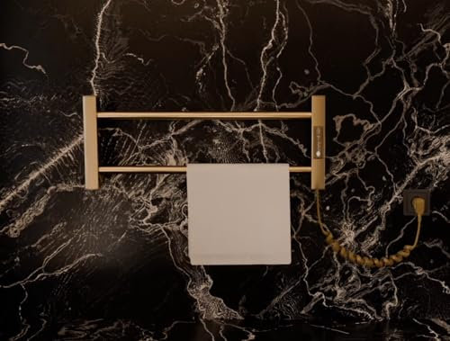 Elna Design Toallero Radiador Oro – Compacto 35W – 205 x 530 mm – Radiador eléctrico de pared de acero inoxidable – IP44 – Para arquitectos, diseñadores y baños de alta calidad – Con termostato y
