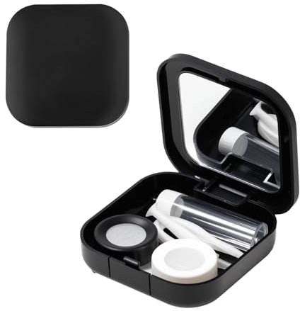 2PCS Contact Lens Cases with Mirror, Portable Contact Lens Soaking Case with L and R Caps Tweezers Wearing Stick for Travel