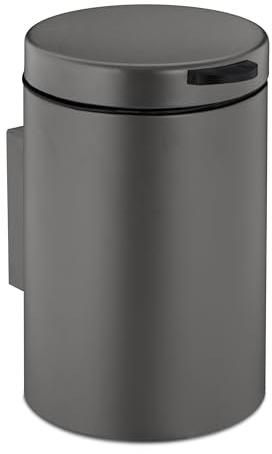 Relaxdays Kosmetikeimer Wandmontage, 3 l, Absenkautomatik, Inneneimer, Edelstahl, runder Badezimmer Mülleimer, grau