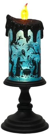 Eldnacele Halloween Witch Snow Globe Flameless Candle Battery Operated