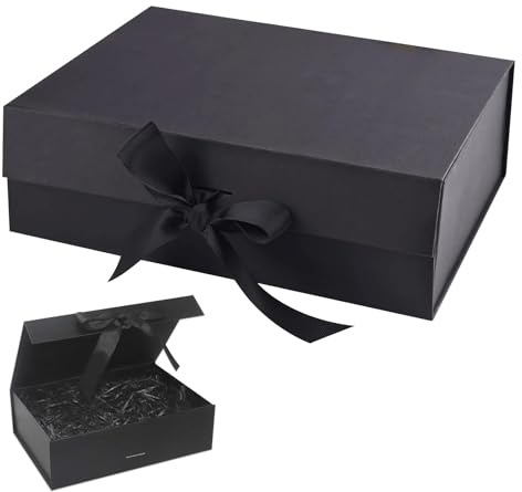 Geschenkbox mit Schleife, 23 x 17 x 7 cm Magnetische Geschenkkarton mit Deckel, Wiederverwendbare Dekorative Box, Dekorative Rechteckige Box, für Jubiläen, Bankette, Weihnachten(Schwarz)