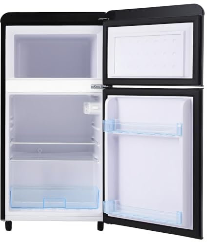 Frigorífico retro, 72 litros de volumen y congelador de 21 litros, iluminación LED, 120 kWh/año, clase energética E,Black