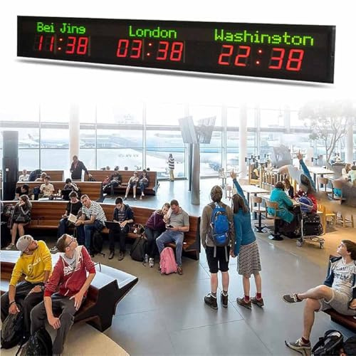 ZenSeFarin Orologio Mondiale, Orologio Mondiale con più Fusi Orari,Orologi Mondiali a LED per La Parete con più Fusi Orari,Orologio Mondiale con 3/4/5/6 Città,per Aziende Multinazionali,Hotel,3City