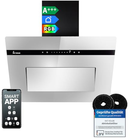 KKT KOLBE A+++ Cappa aspirante 60 cm 782 cbm/h di convezione dell'aria di scarico senza testa | Specchio in vetro nero | Backup automatico | Smart WiFi App Wi-Fi | SensorTouch | Illuminazione LED RGBW