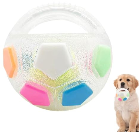 The Mellow Dog Calming Ball, Dog Ball with Handle, Interactive Dogs Football Toys, Strong Rubber Football dog Chew Fetch Toy, Soccer Squeaky Balls Toy for Small Medium Dogs, Indoor & Outdoor (White)
