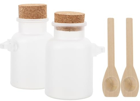 DECOMELODY Leere Badesalzflaschen aus Abs und Holz mit Schraubverschluss Nachfüllbare Pulverbehälter für Gesichtsmasken und Badesalz Bpa Frei 2 Stück Weiß Wiederverwendbare Kosmetik