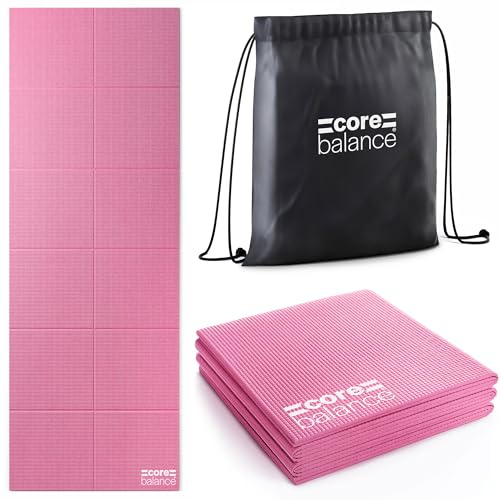 Core Balance Foldable Travel Yoga Mat | 6mm PVC Foam, Non-Slip, Lightweight & Compact, Foldable Design, Drawstring Carry Bag, Ideal for Travel & Yoga, 173cm x 61cm