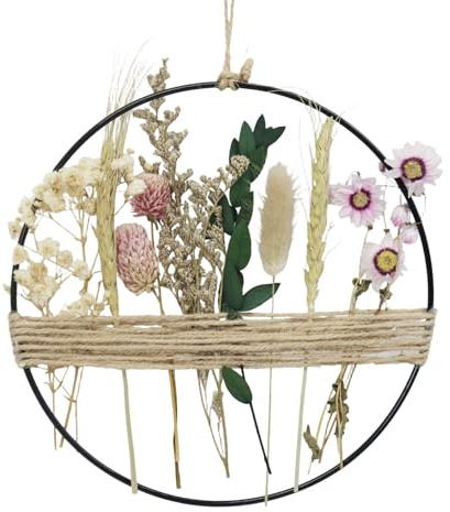 Trockenblumen Kranz, Blumenkranz Deko, DIY Natur Trockenblumenkranz Ring für Wohnzimmer Wand Tür Dekoration