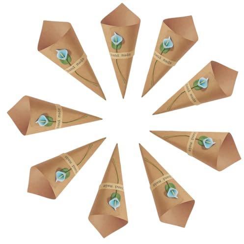 50 Pezzi Coni di Carta Kraft Squisito Kraft, Coni Portaconfetti Carta Coni per Confetti, con Spago e Adesivi, per Matrimoni, Piatti di Fiori di Caramelle e Coriandoli