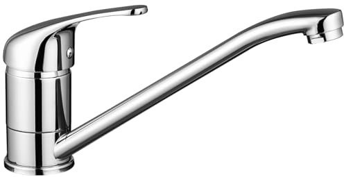 CECIPA Kitchen Mixer Tap, Kitchen Tap with 360° Long Swivel Spout, Monobloc Single Lever Stainless Steel Mixer Tap, Chrome Polish Finish, Drip-Resistant & Water-Saving, Easy Installation for Sink
