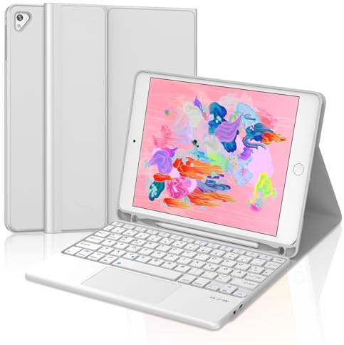 JADEMALL Für iPad Air 2 & iPad 6 9,7 Tastaturhülle mit Touchpad QWERTZ | Mit Touchpad - 120 Tage Standby, Leichtes Schutzhülle mit Tastatur, Für iPad 6. Generation Hülle mit Tastatur Grau