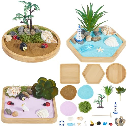 BEAMARKER 25Pcs and 116G Miniature Beach Zen Garden Mini Desktop Sandbox Resin Starfish Dolphin Shell Sailboat Ocean Beads Bamboo Coaster Sand Kits for Home Office Garden Desktop Display DIY Decor