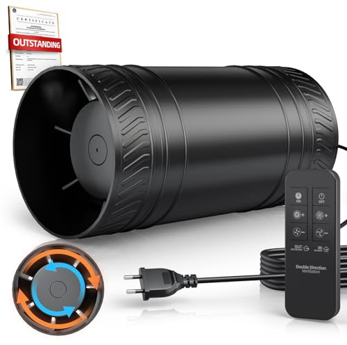 SBONNI Rohrventilator 100mm – Bidirektionaler Ventilator, 6-Stufen Lüfter, 433 MHz Fernbedienung, Inline Abluftventilator, Leise Rohrlüfter Grow-Zelte Gewächshaus Badzimmer Keller Garage Küche
