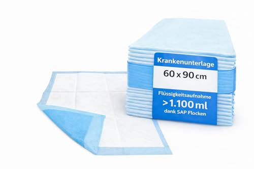 BUXMED 100 Stück Einweg Krankenunterlage und Inkontinenz Bettunterlage 60 x 90 cm, saugstark, 5-lagig, Wochenbetteinlagen, Wickelunterlage, Betteinlagen bei Inkontinenz, wasserdicht