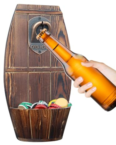 Décapsuleur mural vintage en bois de 30 cm avec collecteur de bouchons pour bar à domicile, pub, cave, bois durable