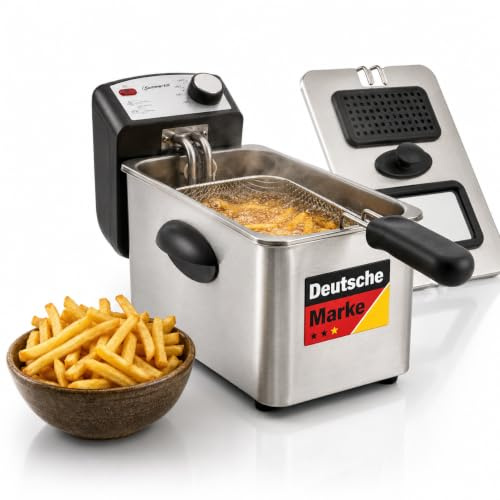 Sommertal EF2000 Fritteuse 3L | 2000W, Edelstahl, Sichtfenster, 130-200°C | Öl Fritteuse, Deep Fryer für Pommes, Chicken Wings, Nuggets & Donuts, herausnehmbar, leicht zu reinigen, Haushalt & Gastro