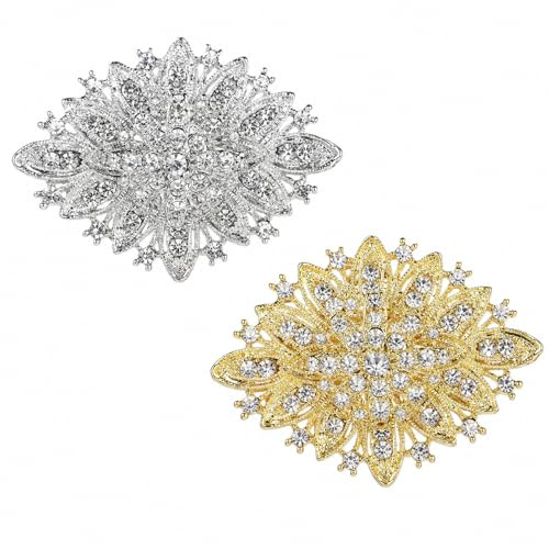 2 Pcs Flower Brooches, Graceful Crystal Brooch Pin