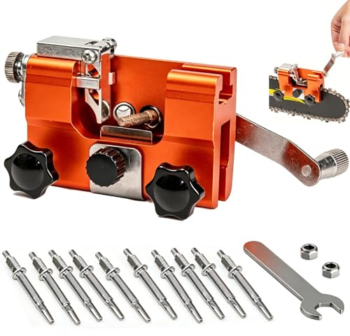 Hand Crank Chainsaw Sharpener Tool, Portable Chain Sharpening Kit with 1 Sharpening Steel, Compatible with All Chainsaws for Outdoor Cutting
