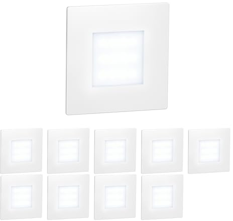 ledscom.de 10x LED Treppenlicht/Wandeinbauleuchte FEX für innen und außen, eckig, 85 x 85mm, kaltweiß