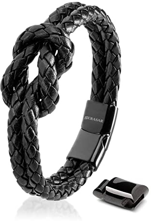 SERASAR 16cm Bracelet Cuir Noir Femme Noeud Bijoux Boîte Cadeau