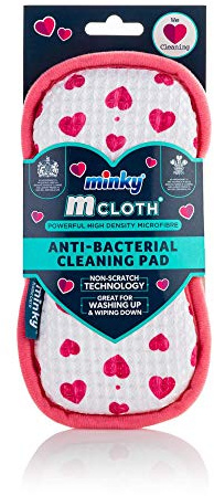 Minky Anti-Bacterial Love Heart Cleaning Pad Reusable Microfibre Cloth, Minky Pad, Kitchen Cleaner, Dual Sided Sponge, Non Scratch Sponge, Sponges