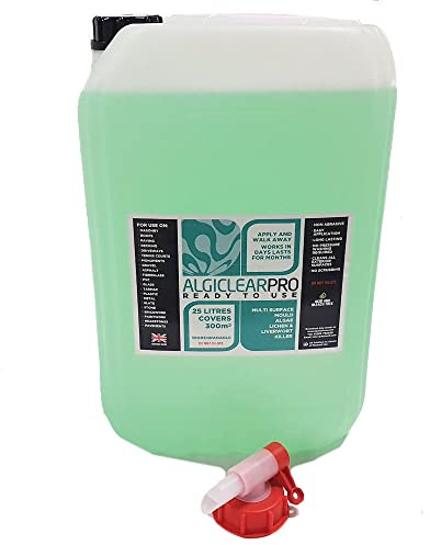 Algiclear Pro 25L Ready To Use With Tap - Mould & Algae Remover For Lichen, Patio Cleaner Fluid, Decking, Paving & All Outdoor Surfaces.- Coverage - 300 SQM