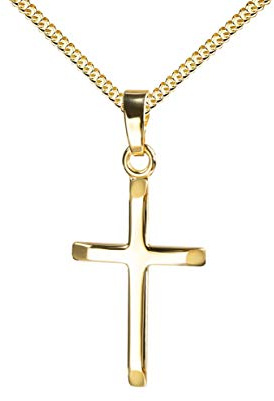 JEVELION Anhänger-Kreuz mit Panzer-Kette für Damen, Herren und Kinder mit abgeflachten Kanten als Goldkreuz Kettenanhänger + Schmuck-Etui