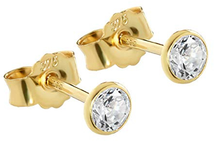 NKlaus Paire 4mm Calice Boucles d'oreilles or jaune 375 Boucles d'oreilles cristal 9 carats zircon blanc calice 2605