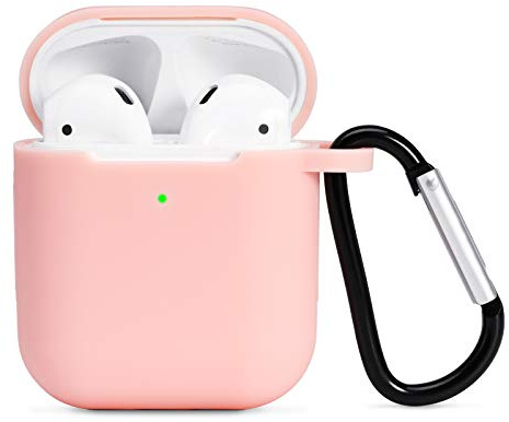 AKABEILA Cover AirPods Silicone, Custodia AirPods 2 in Silicone, Compatibile con Apple AirPods 2 & 1 Cover Custodia Protettiva Air Pods [LED Frontale Visibile] Moschettone Protettiva, Rosa