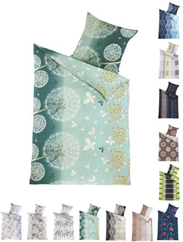 BaSaTex Microfaser Bettwäsche Set | 100% Polyester Mikrofaser | 135x200 cm + 80x80 cm | Reißverschluss | Dandelion Grün
