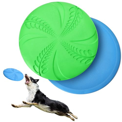 Nobleza 2 Pack Large Dog Frisbee Toy, Durable Dog Flying Disc Saucer, Floating Lightweight Interactive Fetch Toy for Training, Diameter 20 cm, Blue & Green