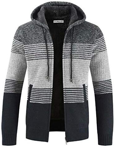 Shuanghao Men's Hoodie Knitwear Classic Autumn Winter Thick Warm Fleece Sweater Jacket - Long Sleeve Knitted Hoodie Cardigan Coat - Perfect Hommes Sweater for Chill Season(XXL Dark Gray)