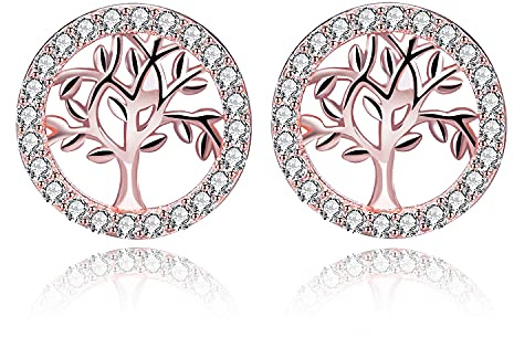 Bo&Pao livets träd örhängen damer 925 sterlingsilver, örhängen med livets träd, 10 mm, Sterlingsilver Kubisk zirkonia, Kubisk zirkon