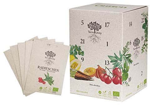 Terre Unity Adventskalender Bio Saatgut - Samen - vegan - samenfest - Kräuter - Gemüse - Bienenfreundlich - Sprossen