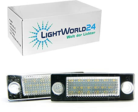 LIGHTWORLD24 LED Kennzeichenbeleuchtung mit E-Prüfzeichen Ersatz für Golf Passat Variant Jetta Touran T5 Caddy Superb Octavia, LED Nummernschildbeleuchtung Lampe 2 Stück