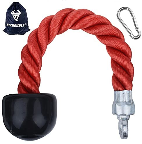 XYZDOUBLE Trizepsseil Nylon 33cm Trizeps Seil mit Rutschfesten Griffen Multifunktions-Heavy Duty Trizeps Seil Kabel Befestigung für Fitness,Bizeps,Fitnessstudio Oder zu Hause Rot