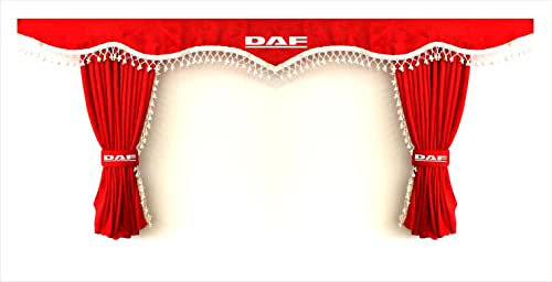 Ensemble complet de rideaux de chambre pour camion avec pompons blancs et crochets avec logo DAF. Rouge